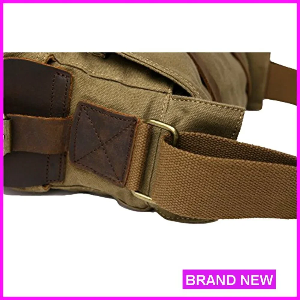 Vintage Military Leather Canvas Messenger Bag Fits 17-Inch Laptop